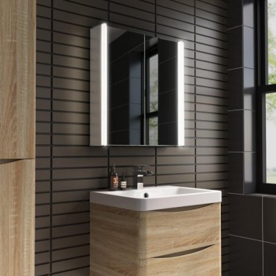 Modern Style Hotel Aluminum/MDF LED Lighted Bathroom Mirror Medicine Cabinet